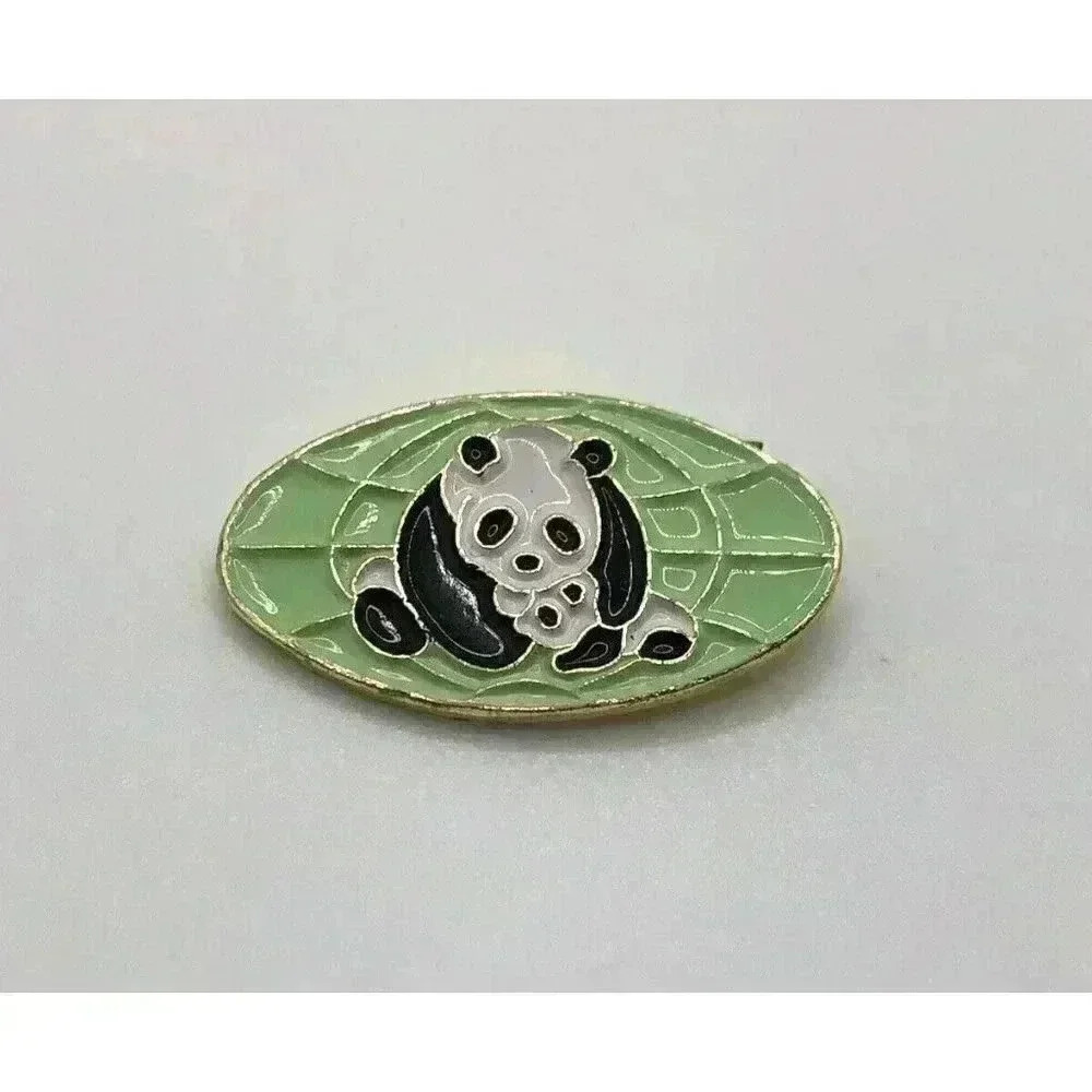Vintage Panda Enamel Pin Brooch Chinese Association of Zoological Gardens Green